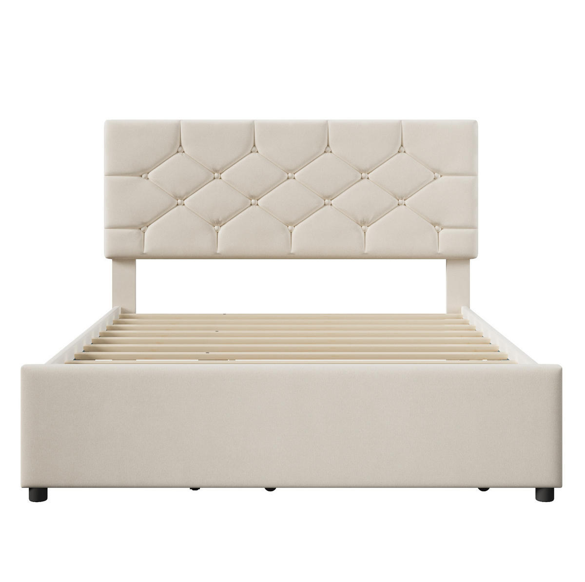 POLSTERBETT mit Rollbett 140x200 cm Samt Beige - Beige, Metall (140/200cm) - Meubliv
