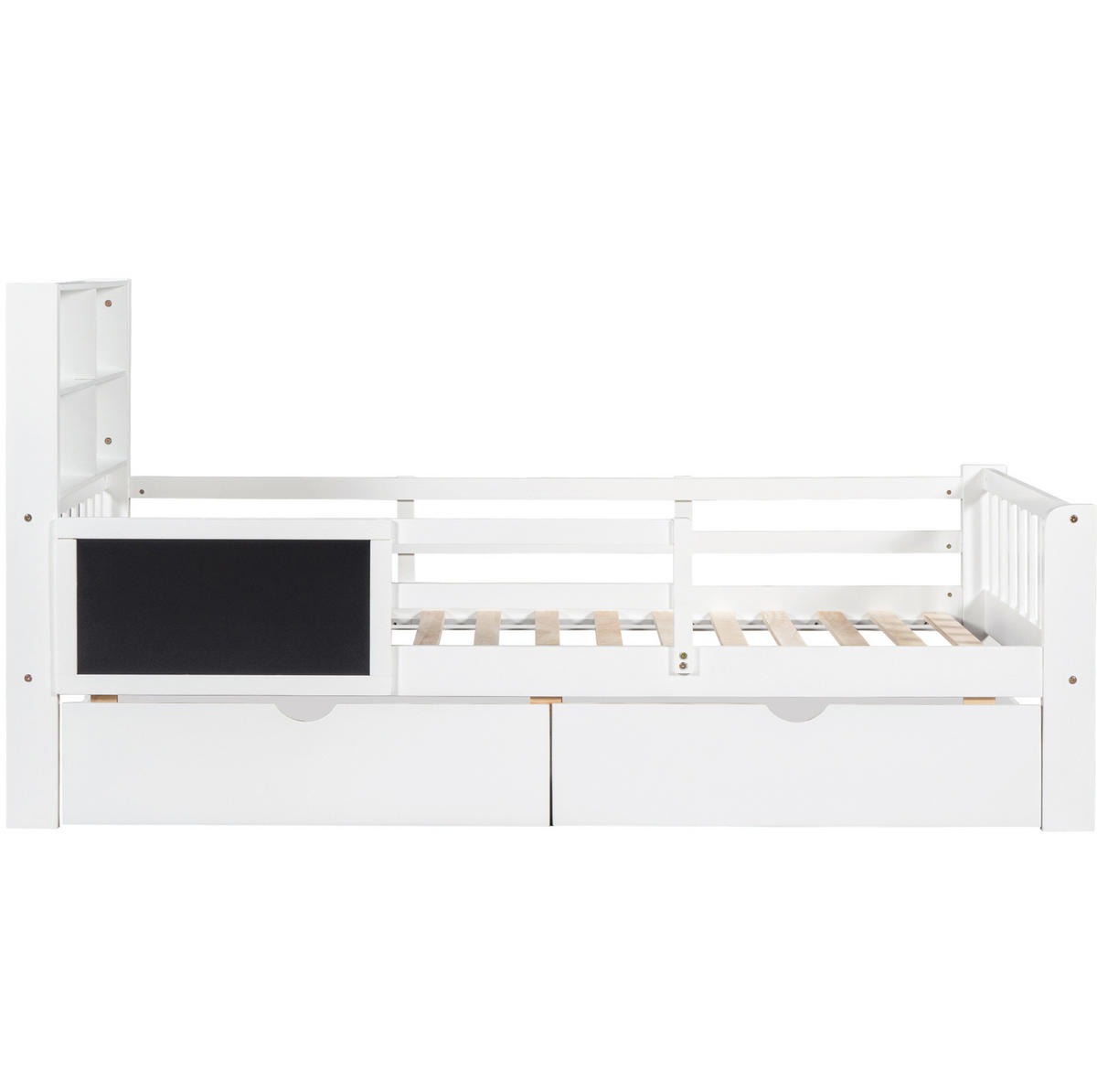 KINDEREINZELBETTEN aus Massivholz und MDF 90x200 cm in Weiß mit Schubladen & Tafel - Weiß, Holzwerkstoff (90/200cm) - Modfu