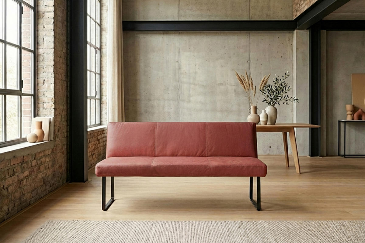 ESSZIMMERBANK ELEEN Rot Leder - Rot, Leder (243/85/69cm) - KAWOLA