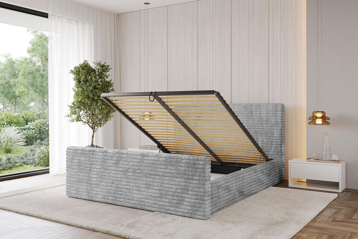 POLSTERBETT mit Bettkasten, Fußteil und Lattenrost, Boxbett mit Matratze H3/H4 - ALOVA-Z 180x200 Hellgrau - Hellgrau, Holzwerkstoff/Textil (180/200cm) - ALTDECOR