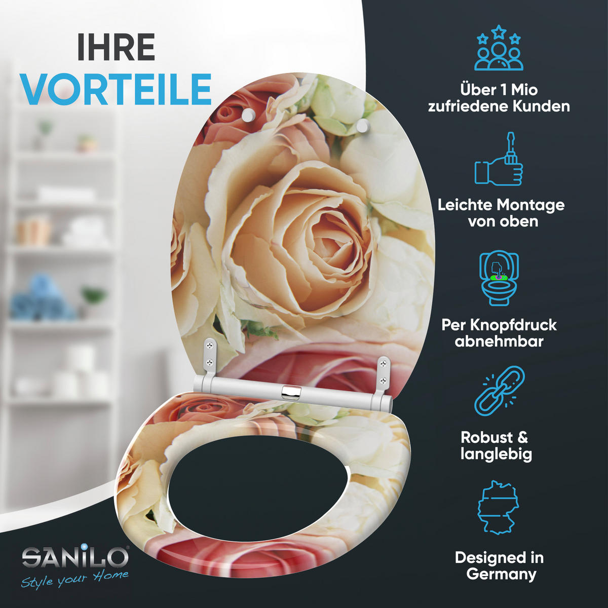 WC-SITZ mit Absenkautomatik & Top Fix Rosa Rose - Pink, Holzwerkstoff (37.7/5.5/48cm) - Sanilo