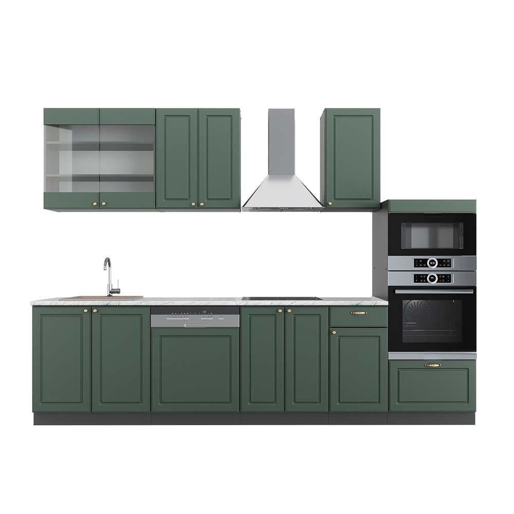 KUHINJSKI BLOK Fame-Line Zeleno-zlato Country House/Anthracite 300 cm z visoko omaro, DP Marmor - zelena/antracit, leseni material (300/153.6/60cm) - Vicco