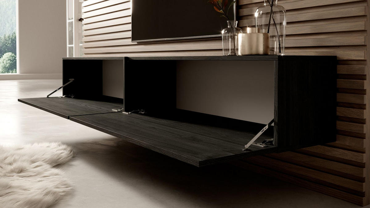 TV stolek BISIRA černý jasan 200 cm - černá, kompozitní dřevo (200/30/31.6cm) - Selsey