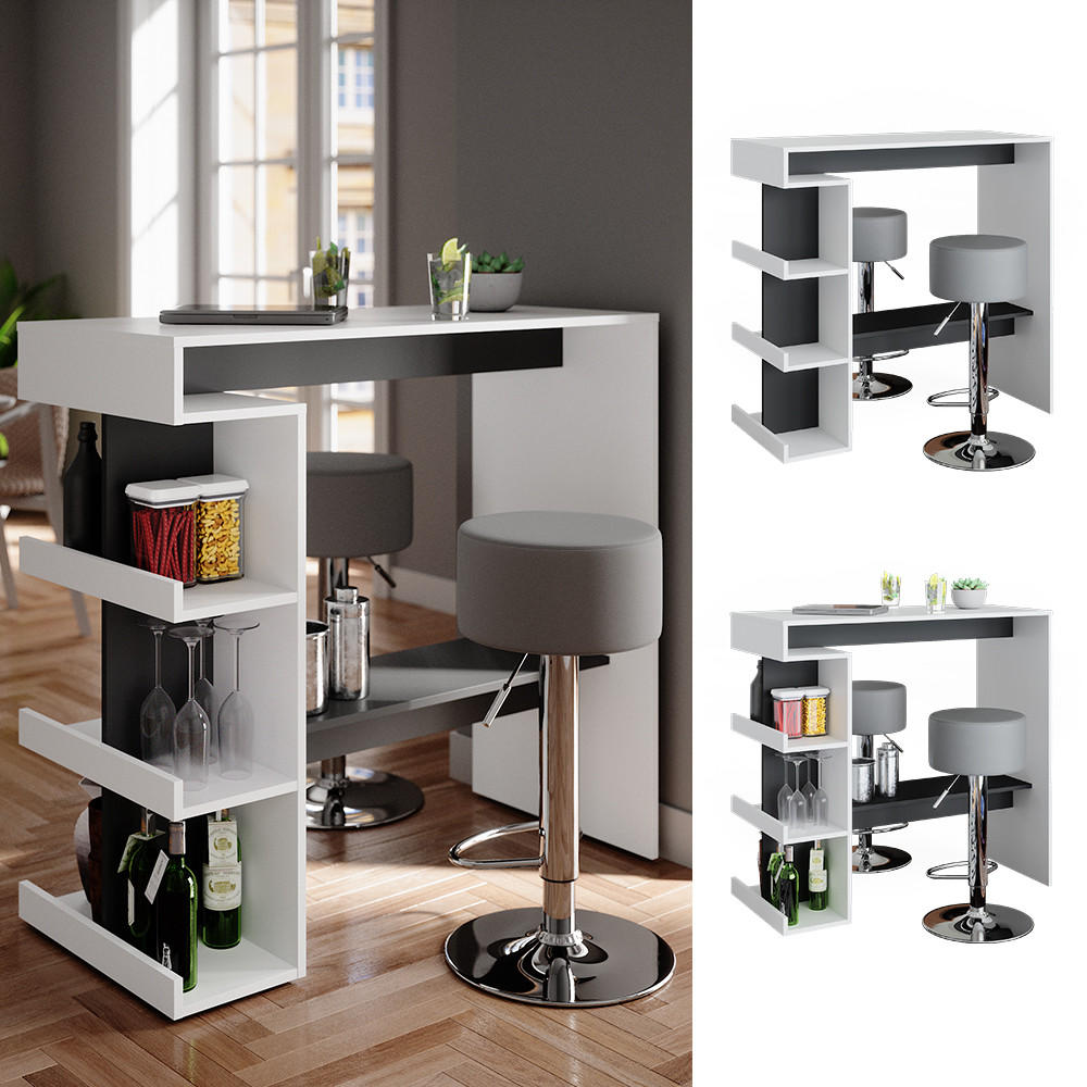 BARTISCH-SET Dana Weiß 108 x 50 cm mit 2 Barhockern - Anthrazit/Weiß, Holzwerkstoff (108/103/50cm) - Vicco