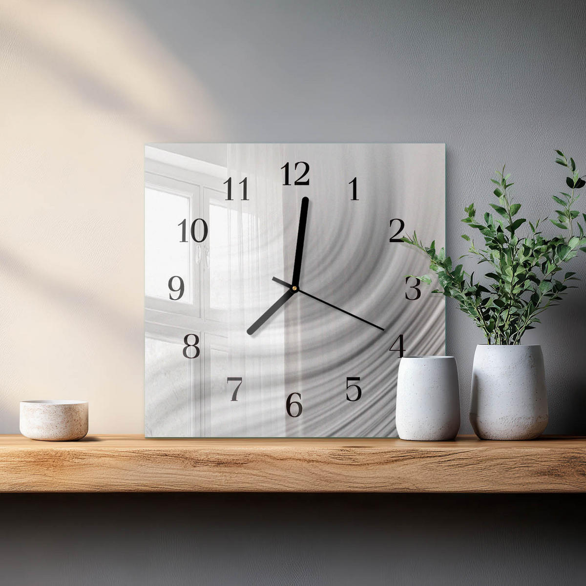 WANDUHR 30x30 cm - Abstraktion - Weiß, Glas (30/30/0.4cm) - TULUP