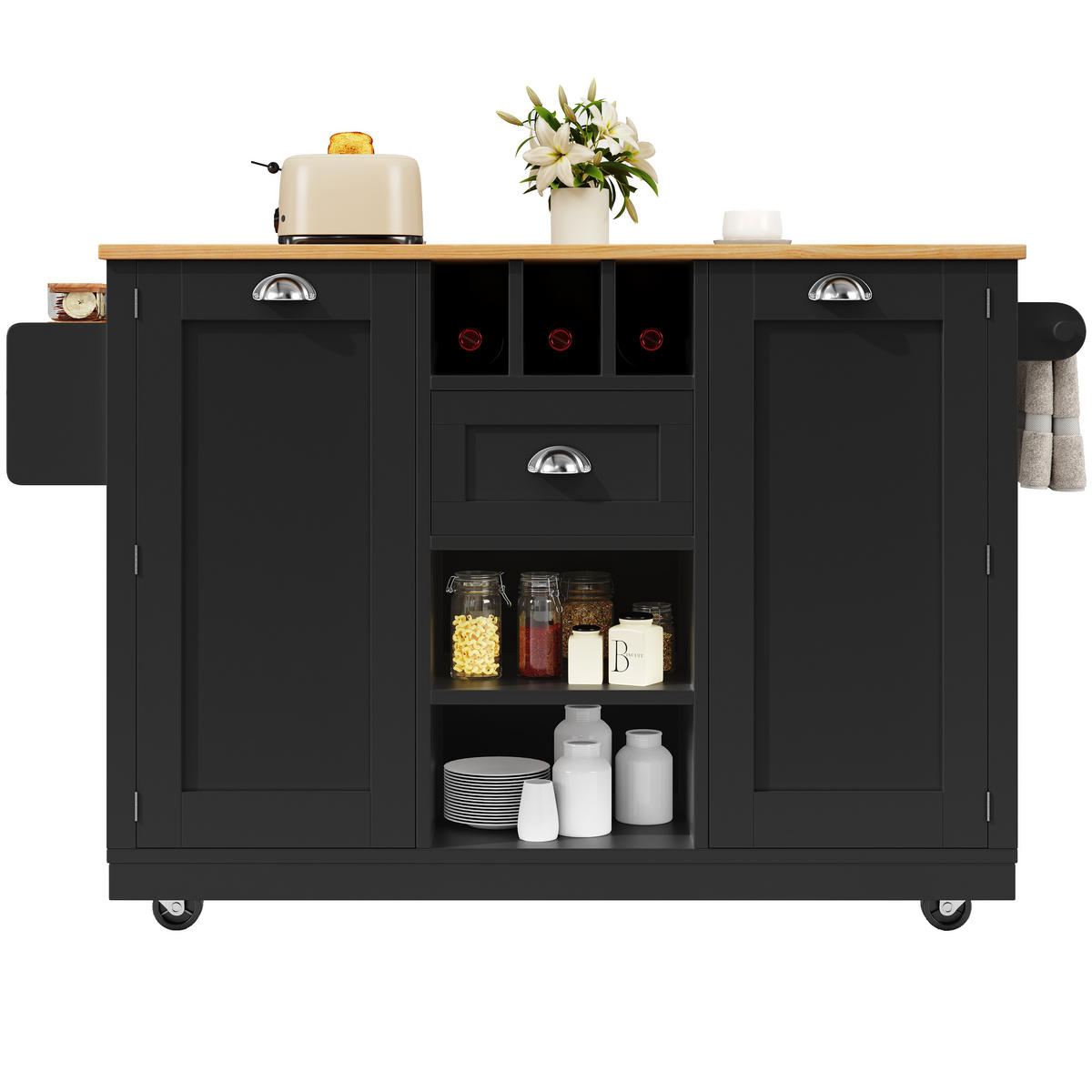 KÜCHENINSEL 140/40/93,5 cm schwarz aus MDF mit Klappplatten - Schwarz, Holzwerkstoff (140/93.5/40cm) - OKWISH