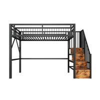 HOCHBETT 90/200 cm Schwarz mit LED-Lichtleiste und Stauraumtreppe - Schwarz, Metall (90/200cm) - Oxeza