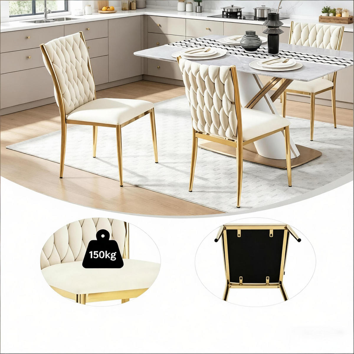 STUHL-SET DE-36138 2 Stück mit hoher Rückenlehne Cremeweiß - Creme, Metall (47/94.5/59.5cm) - ComfortXL