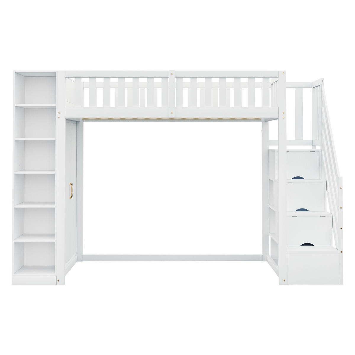 HOCHBETT 90/200 cm Weiß mit Regalen und Stauschrank aus Holz - Weiß, Holzwerkstoff (90/200cm) - OKWISH