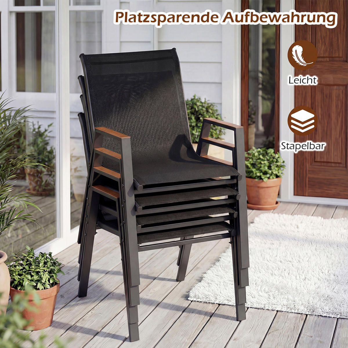ZAHRADNÍ ŽIDLE skládací černá (sada 2 ks) - černá, kov (66/88/56cm) - COSTWAY