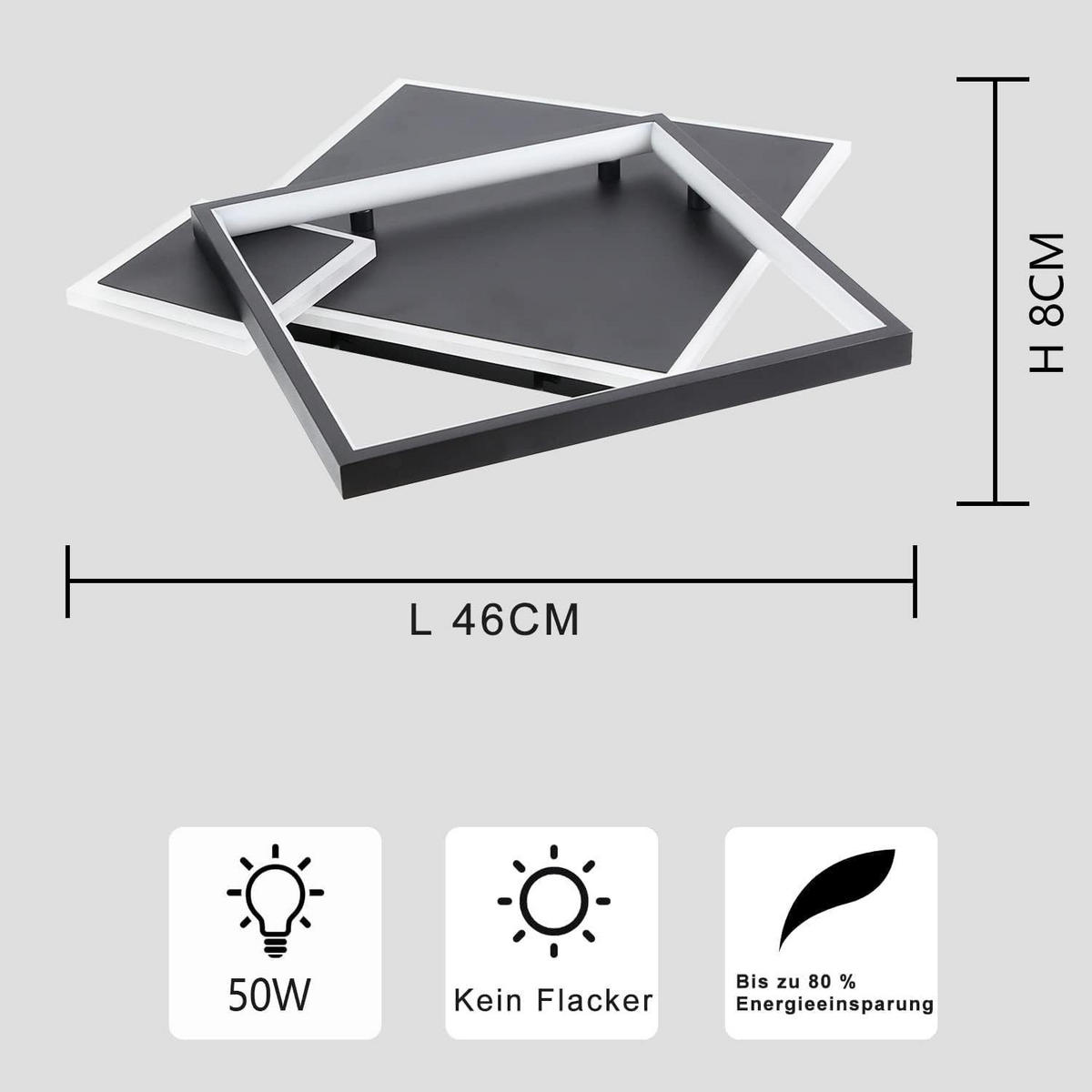 LED-DECKENLEUCHTE Maximilian 46/45/8 cm - Schwarz, Metall (46/45/8cm) - Nettlife