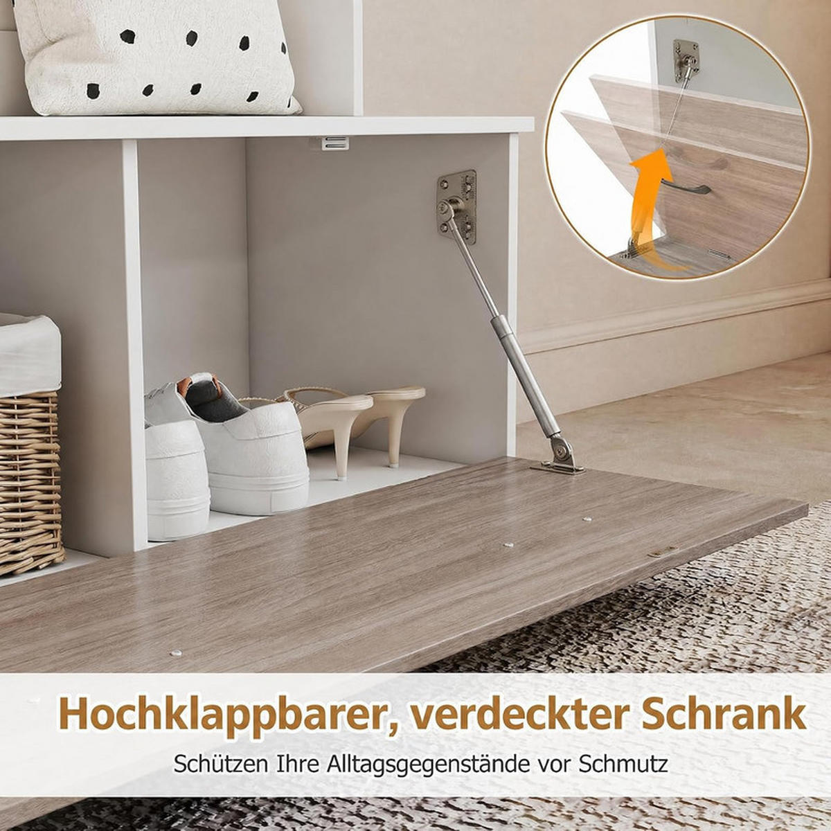 GARDEROBENSTÄNDER mit Schuhschrank weiß - Weiß, Holzwerkstoff (100/180/71cm) - COSTWAY