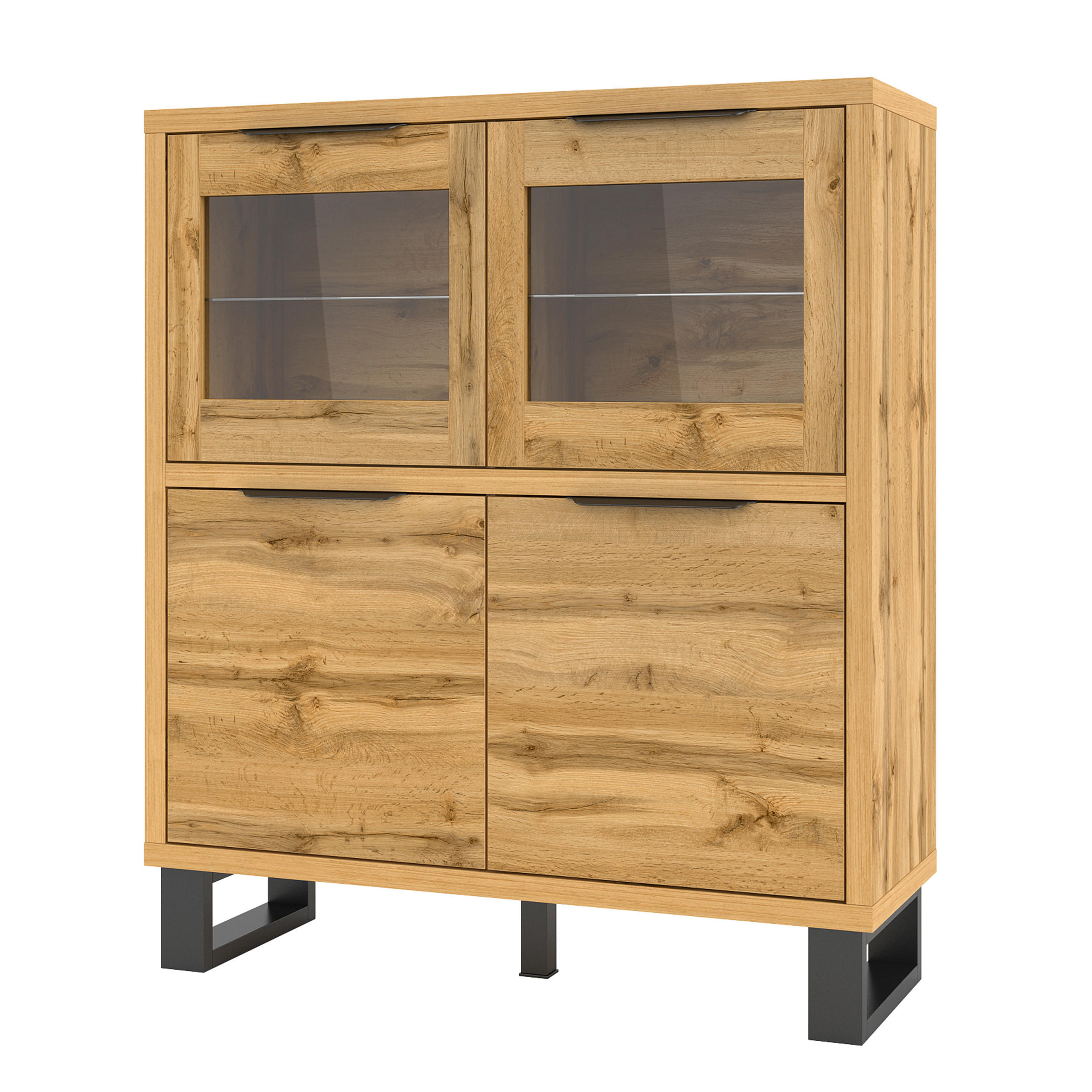 HIGHBOARD HALENZA 120/140/45 cm mit 4 Türen Eiche Wotan - Eiche Wotan, Holzwerkstoff (120/140/45cm) - MASSENO