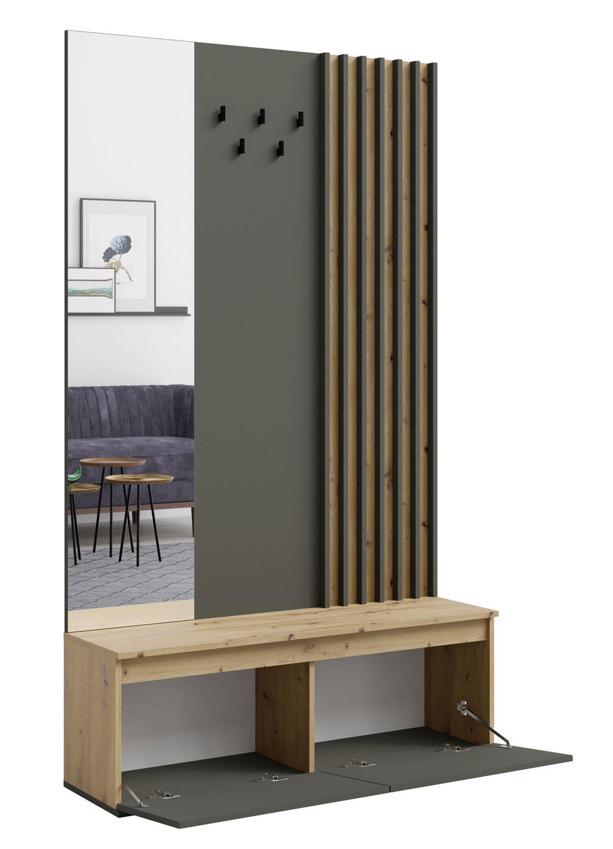 GARDEROBE Doris artisan eiche graphitgrau 120 cm / 34 cm / 202 cm - Graphitfarben/Grau, Holz/Holzwerkstoff (120/202/34cm) - Feldmann-Wohnen