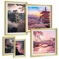 BILDER SET 5er Set - 50x50 cm & 20x30 cm & 40x60 cm Goldrahmen - Fantasielandschaften Japans - Goldfarben, Kunststoff (40/60cm) - TULUP