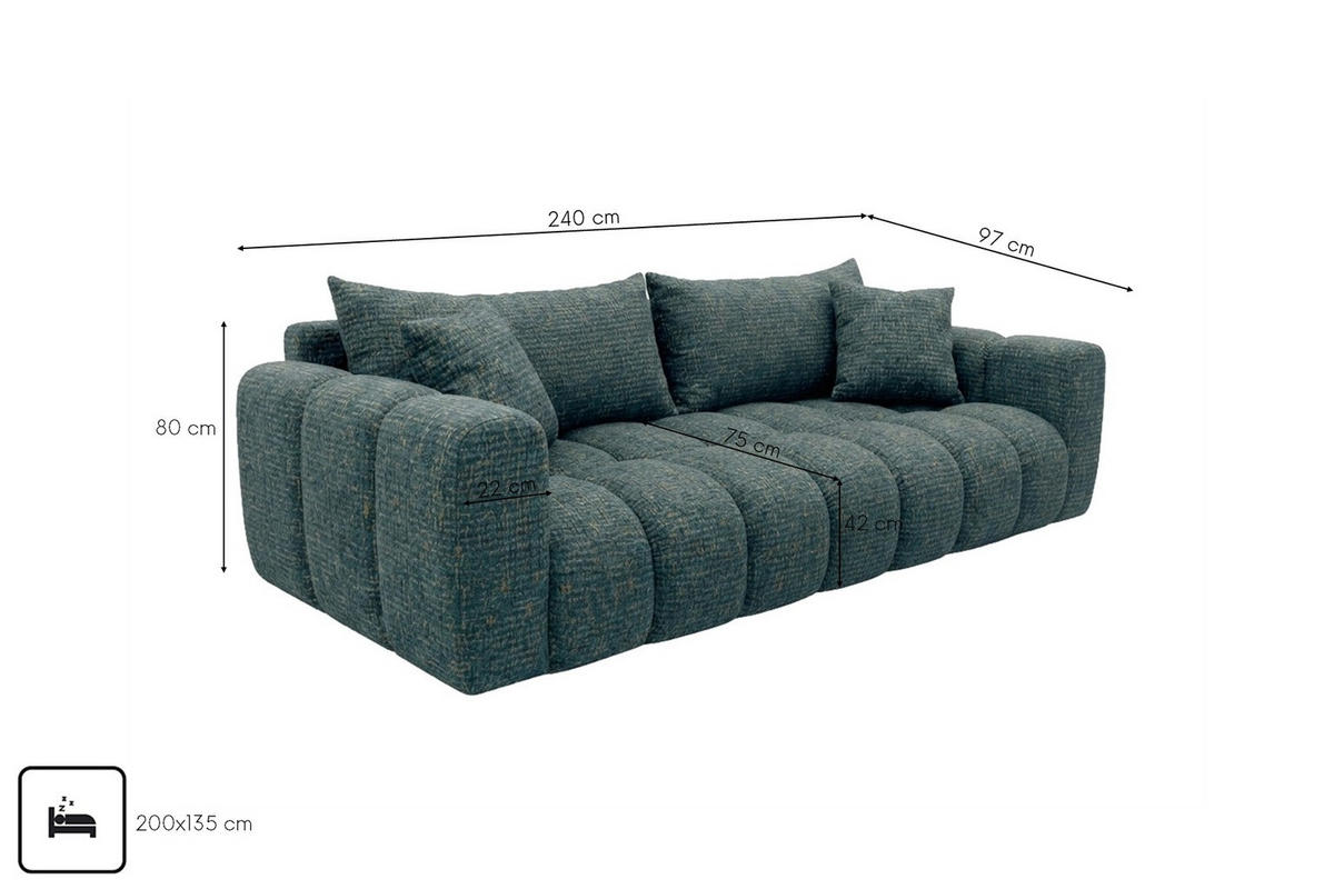 ROZKLÁDACÍ POHOVKA s úložným prostorem, žinylková tkanina Puente, Azurově modrá, COSMOPOLITAN - modrá, dřevo (240/80/97cm) - Kaiser Möbel