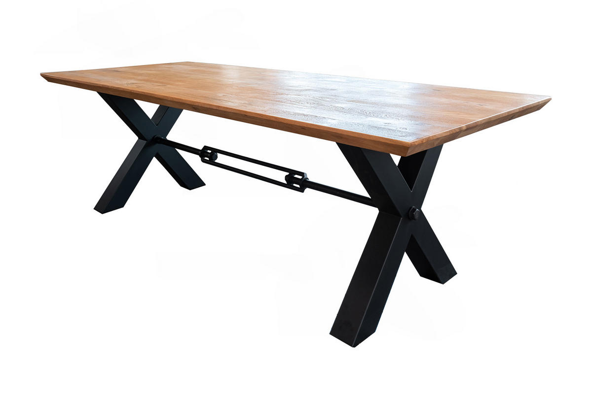 ESSTISCH MIT SCHWEIZER KANTE PALO Braun Akazie - Schwarz/Braun, Holz/Metall (200/100/78cm) - KAWOLA