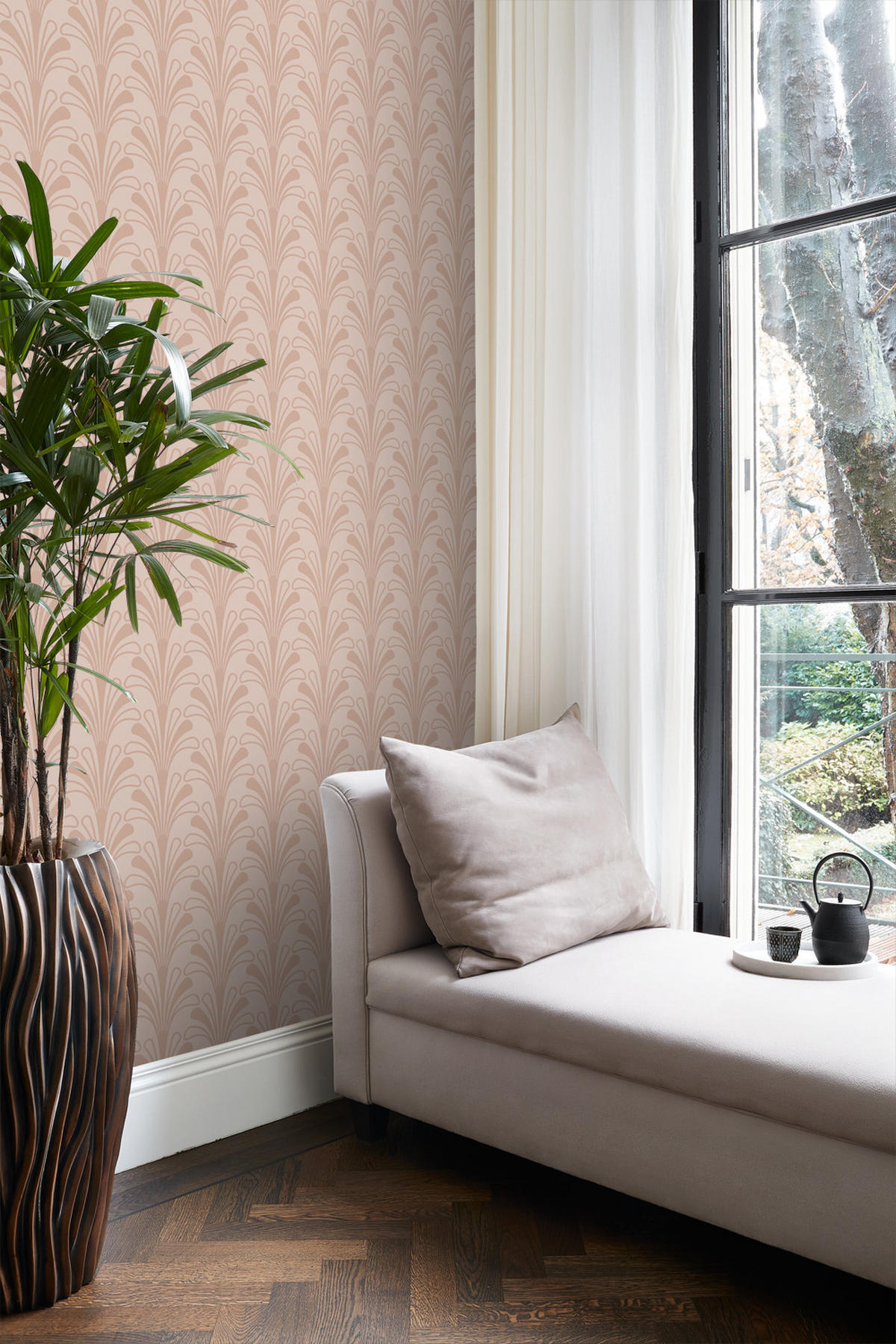 TAPETE Art Decó Muster 50 x 900 cm - Pink, Papier (50/900cm) - Origin Wallcoverings