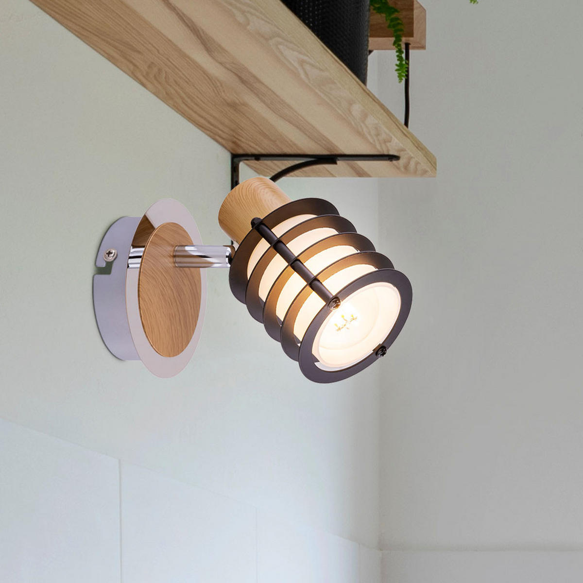 WANDLEUCHTE VICI Holzoptik Braun - Braun, Holz (10/12/14.7cm) - Globo Lighting