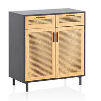 SIDEBOARD – Schwarz, 80x86,5x40 cm, mit Wiener Geflecht, 2 Türen, Schubladen, hoch - Schwarz, Holzwerkstoff/Metall (80/87/40cm) - KADIMA DESIGN