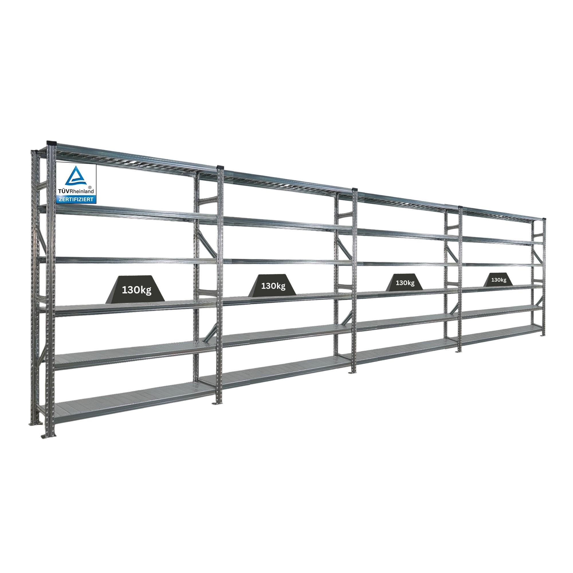 FACHBODENREGAL Proximo Stecksystem 210x600x40cm 6 Ebenen Beidseitig nutzbar Verzinkt - Silberfarben, Metall (600/210/40cm) - PROREGAL