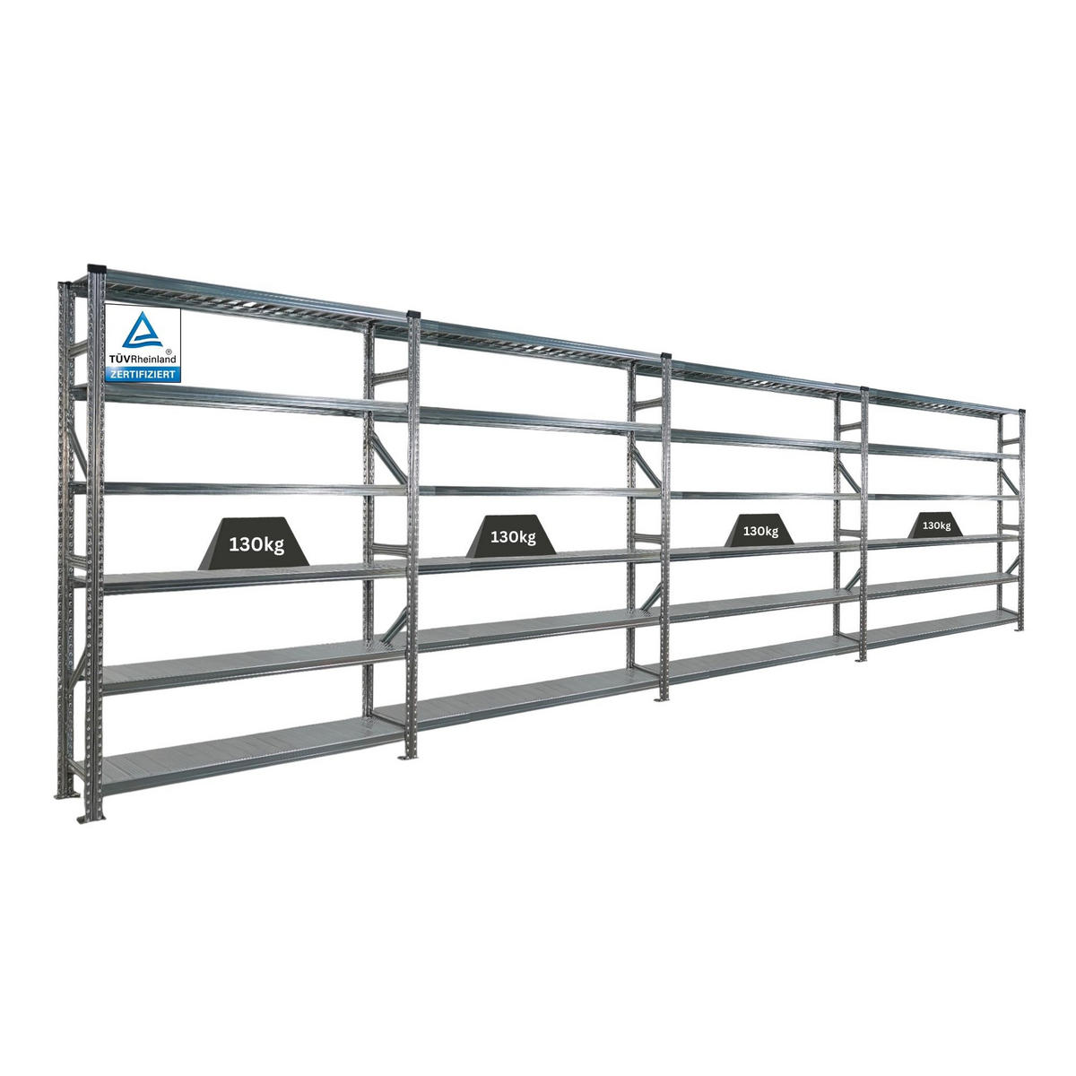 FACHBODENREGAL Proximo Stecksystem 210x600x40cm 6 Ebenen Beidseitig nutzbar Verzinkt - Silberfarben, Metall (600/210/40cm) - PROREGAL