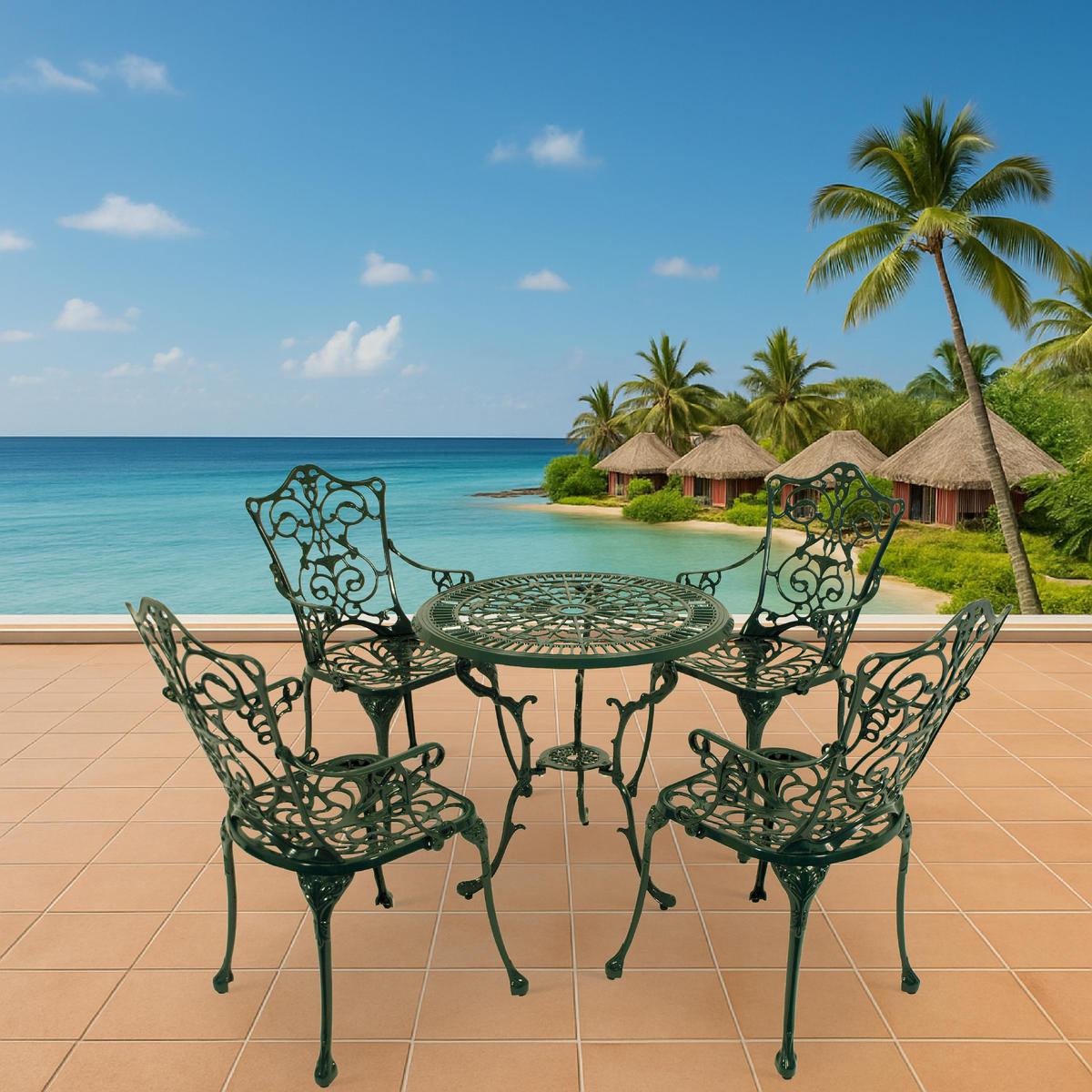 BISTROSET Boulder - Jugendstil - 5-teilig, Aluguss antik dunkelgrün - Grün, Metall - TPFGarden