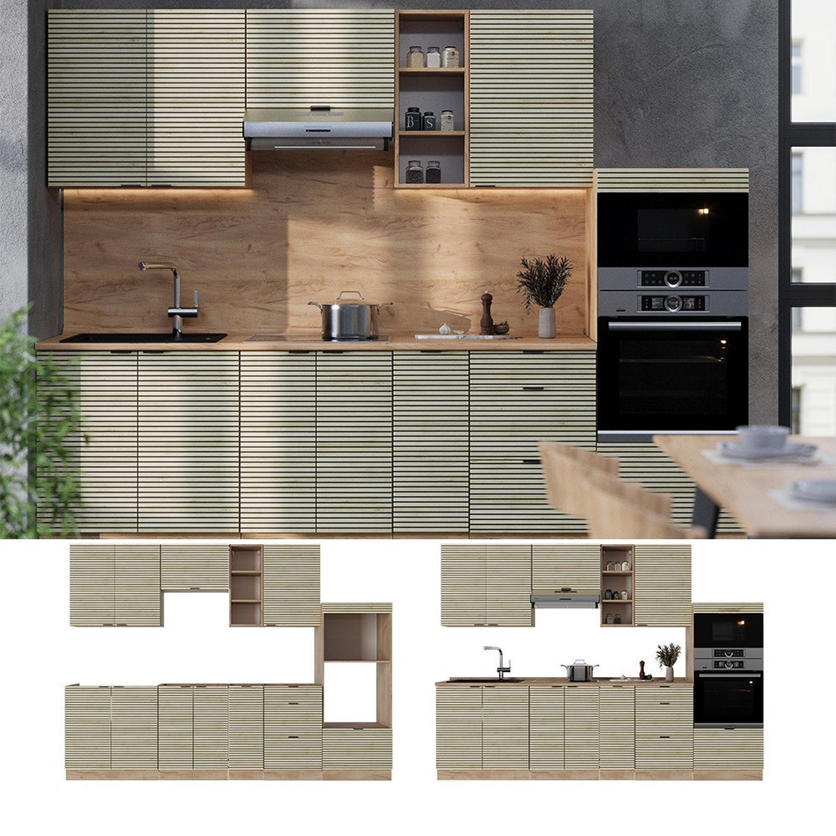 KUHINJSKI BLOK Fame-Line Hrastova plošča/Goldkraft hrast 280 cm , DP Antracit - barve hrasta/medeni hrast, leseni material (280/153.6/60cm) - Vicco