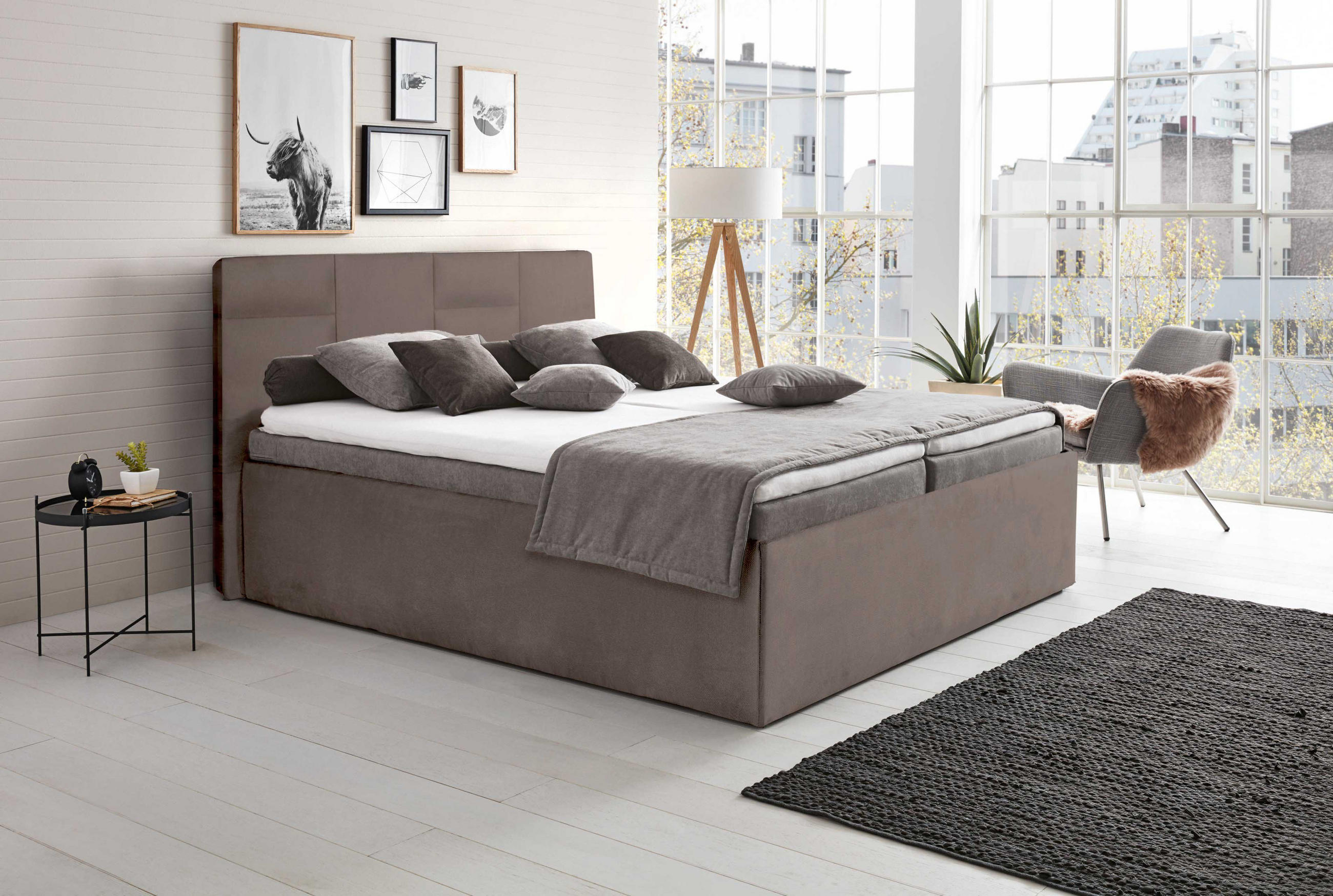 POLSTERBETT Damas Sahara 100 x 200 x 40 cm Mit hochwertiger Matratze H2 (bis 100 kg) und Lattenrost - Sahara, Holz (100/200cm) - Halmon Schlafkomfort Betten 