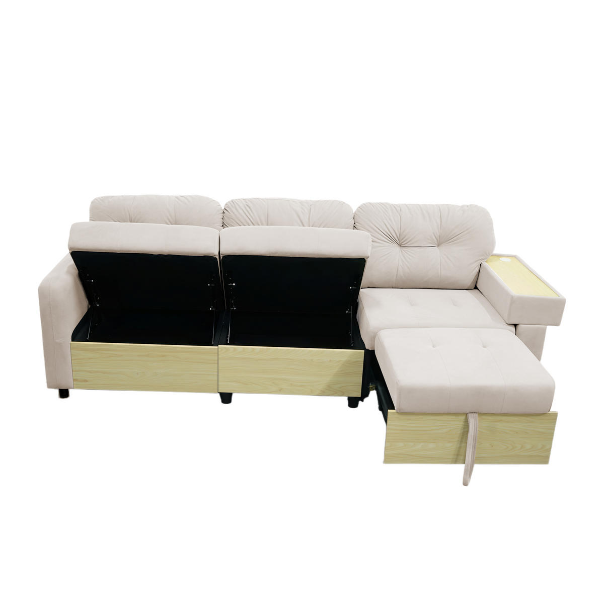 ECKSOFA 228/115/78 cm Beige mit ausziehbarer Ottomane, USB-Anschluss und Stauraum - Beige, Textil (228/80cm) - Oxeza