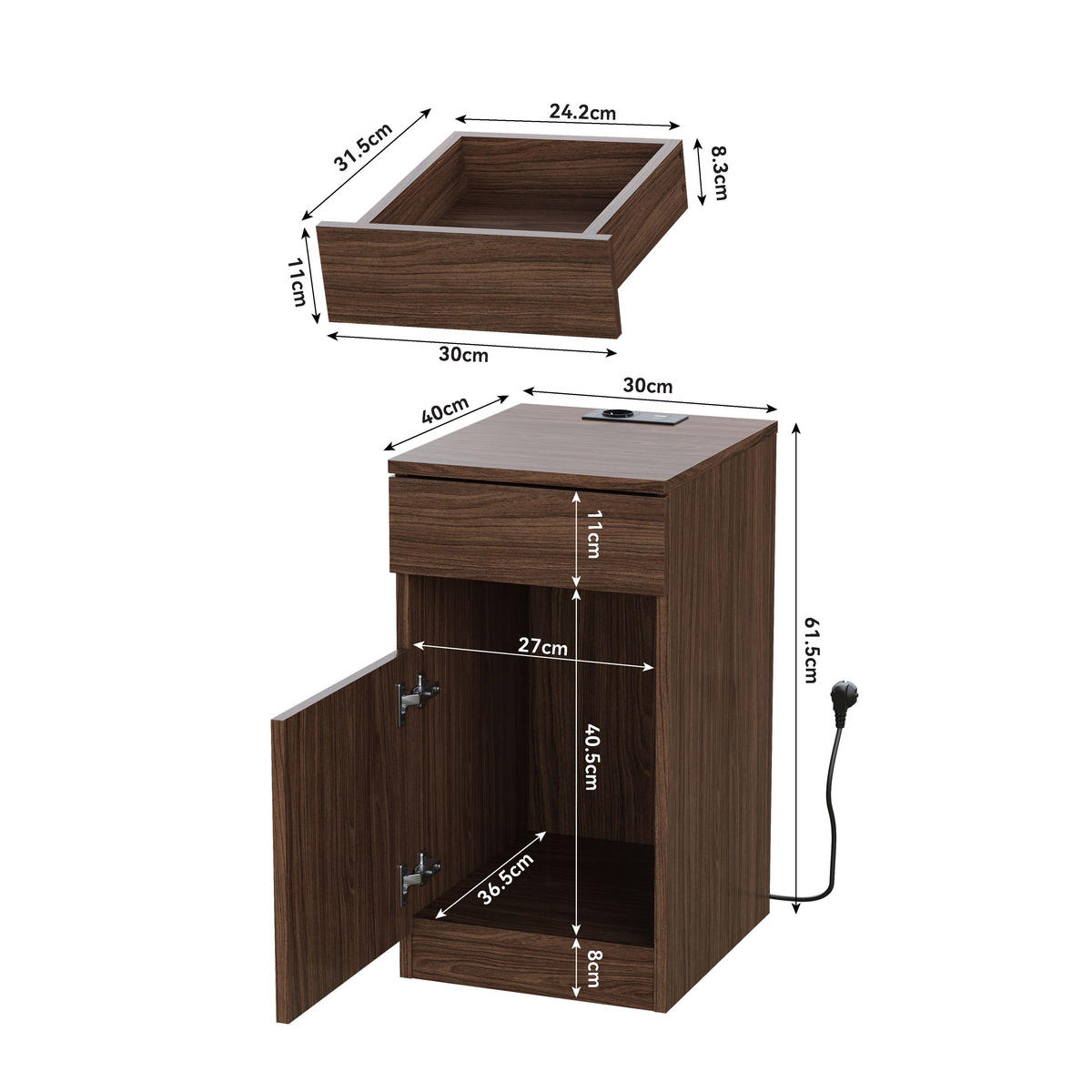 NACHTTISCH Nussbaumfarben 33/40/62 cm - Braun, Holz (33/61.5/40cm) - PANGIVO