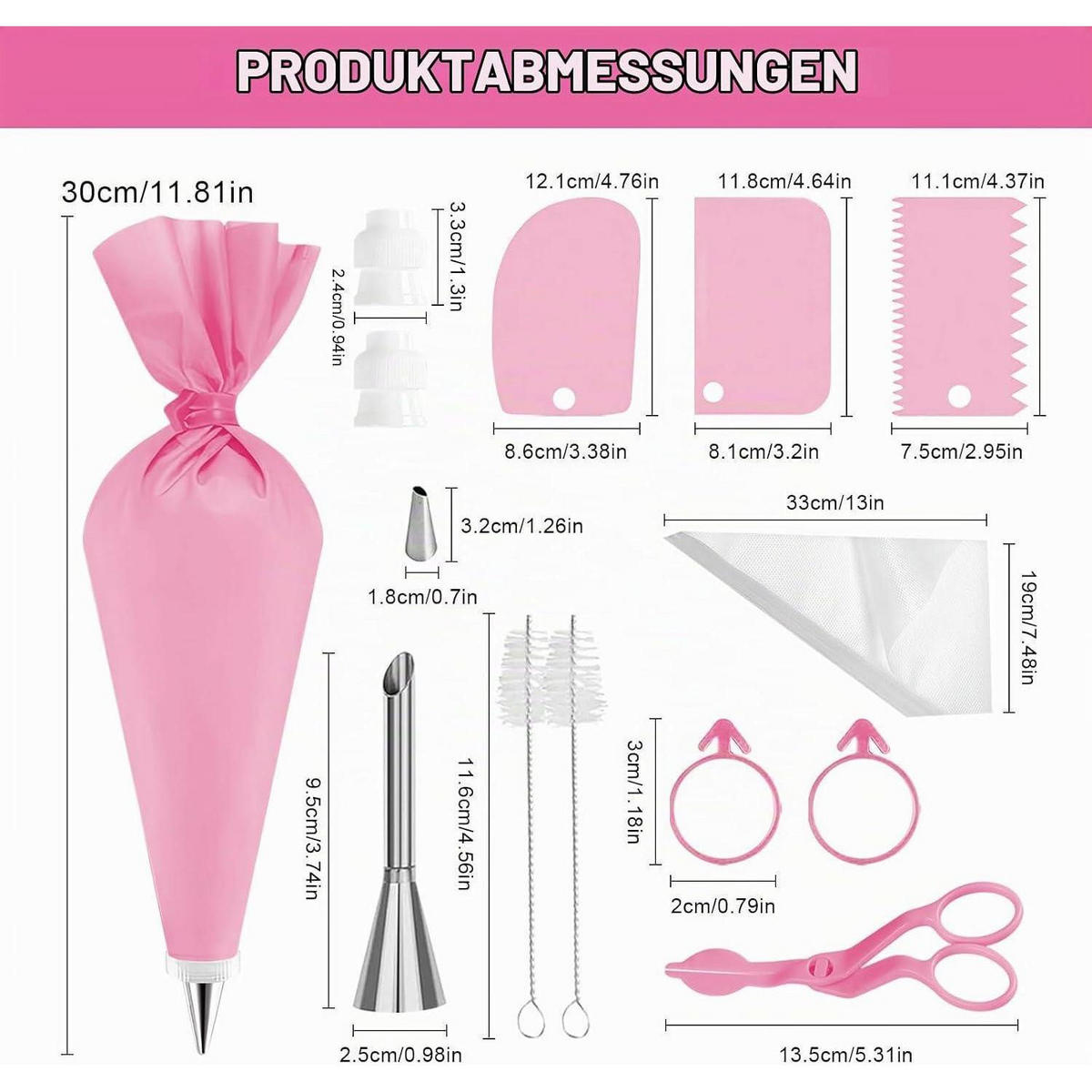 SPRITZBEUTEL Set 80-teilig Tortendekoration - Rosa, Kunststoff (19/3.3/30cm)
