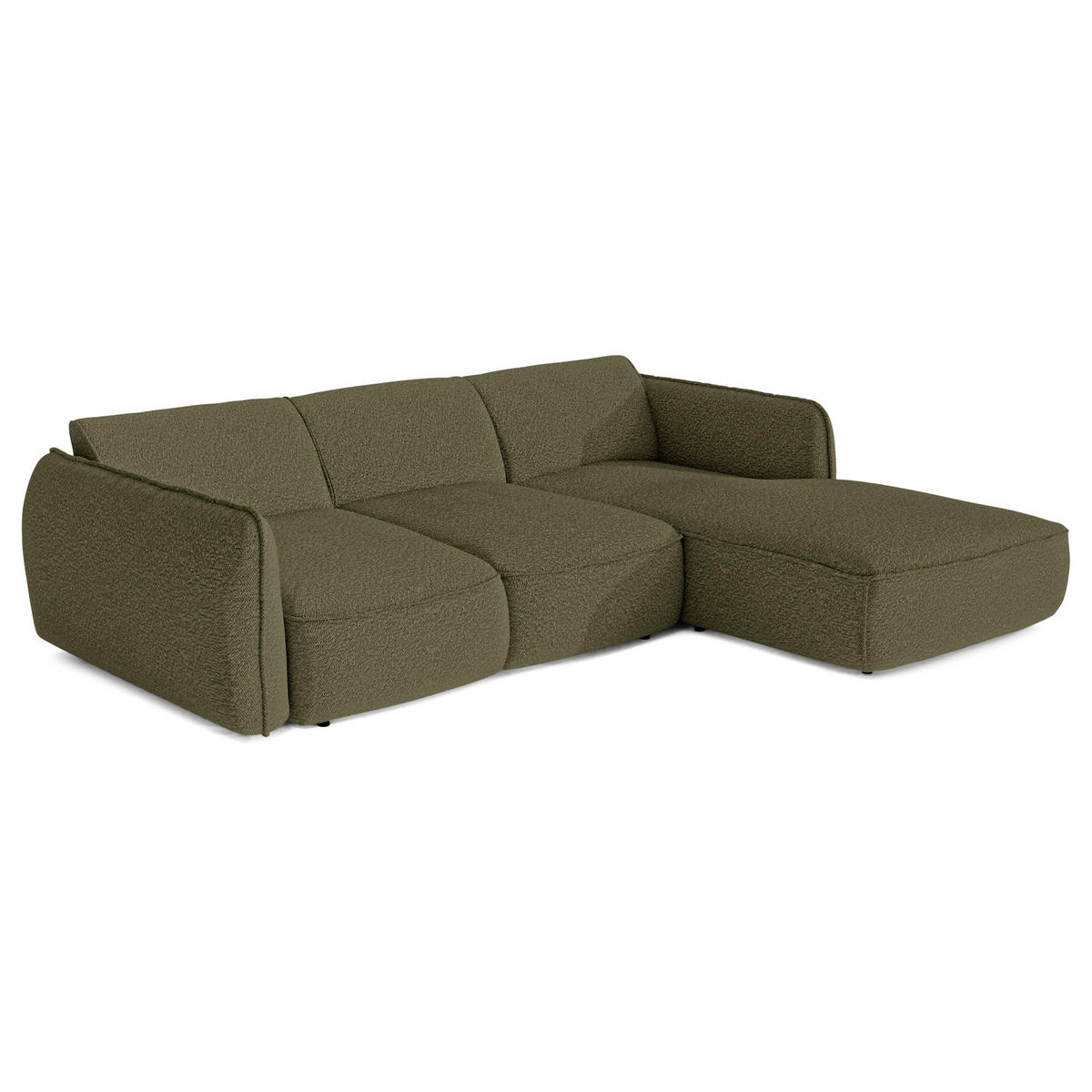 ECKSOFA RECHTS Bouclé-Stoff 274cm - Olivgrün, Textil (274/174cm) - Sia Home