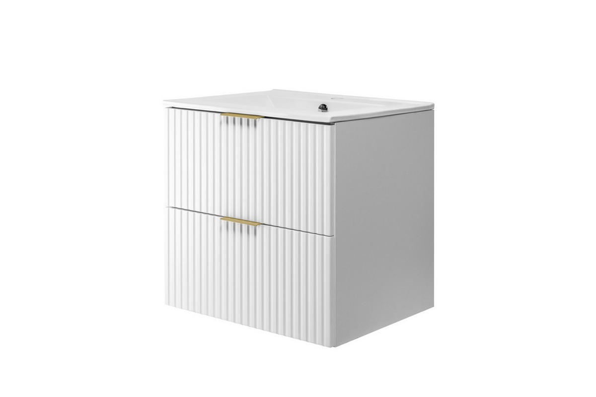 WASCHBECKUNTERSCHRANK, Weiß, 60 x 57 x 46 cm, Griff Gold, ohne Arbeitsplatte - Goldfarben/Weiß, Holzwerkstoff (60/57/46cm) - 3XE LIVING