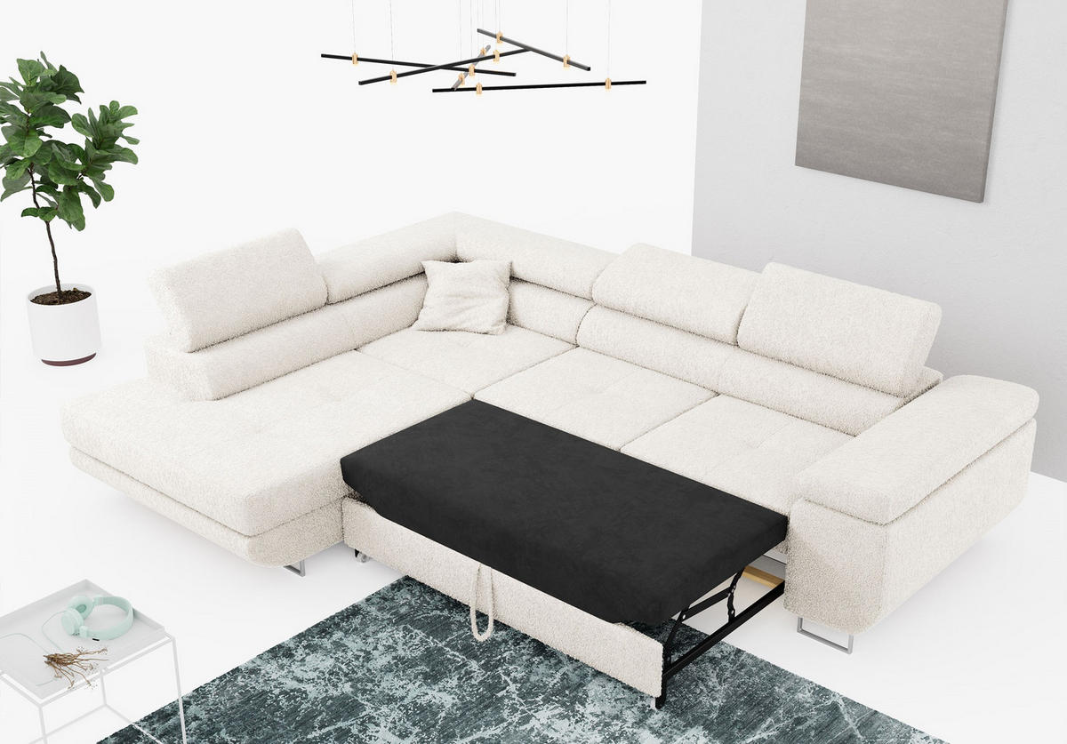 ROHOVÁ SEDAČKA GUSTAW L - Bílá Bouclé - Levá Strana - bílá/stříbrná, kov/textil (275/205cm) - MKS