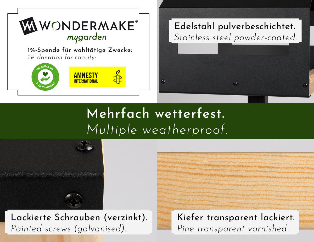 VOGELHAUS mit Ständer, aus Metall & Holz, wetterfest für Garten & Balkon - Schwarz, Metall (40/117/40cm) - WONDERMAKE