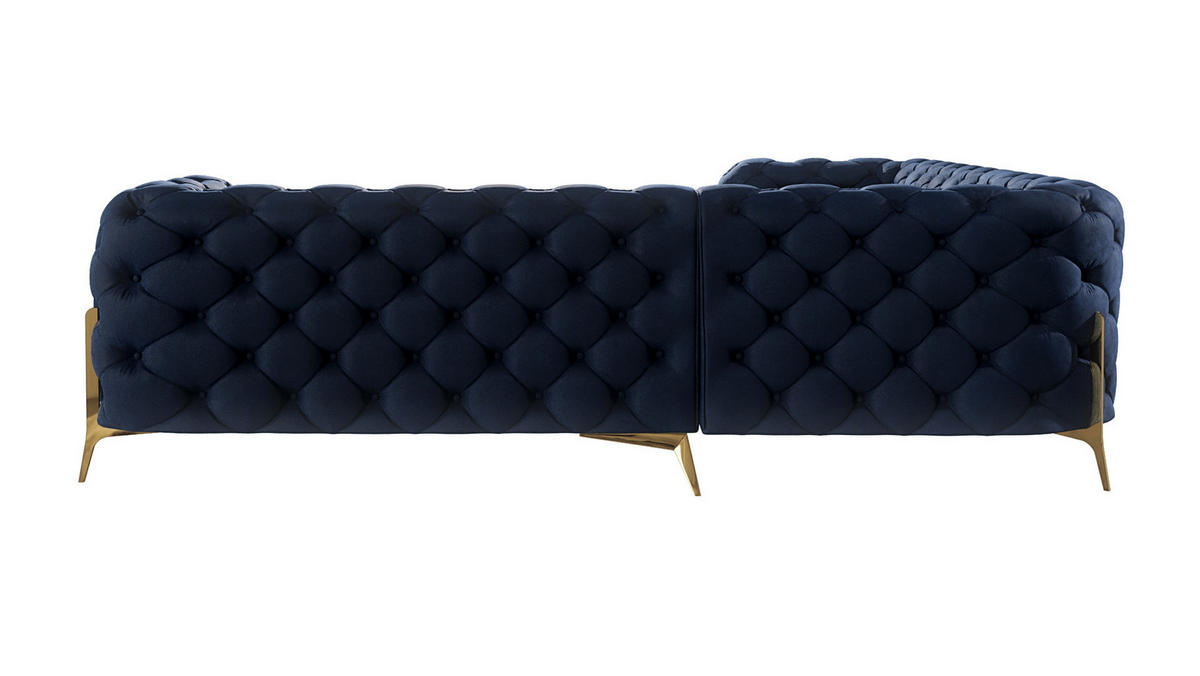 ECKSOFA Chesterfield Lexi Marineblau Samt - Goldfarben/Dunkelblau, Holz/Textil (264/264cm) - S-Style Möbel