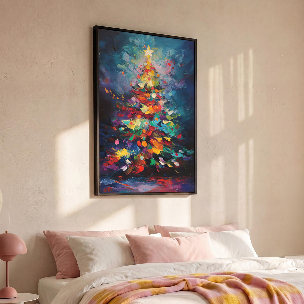 LEINWAND Bilder mit Rahmen - Weihnachtsbaum - Weihnachten - Abstrakt - Farbenfroh - 100x150 - Multicolor, Textil (100/150cm) - MuchoWow