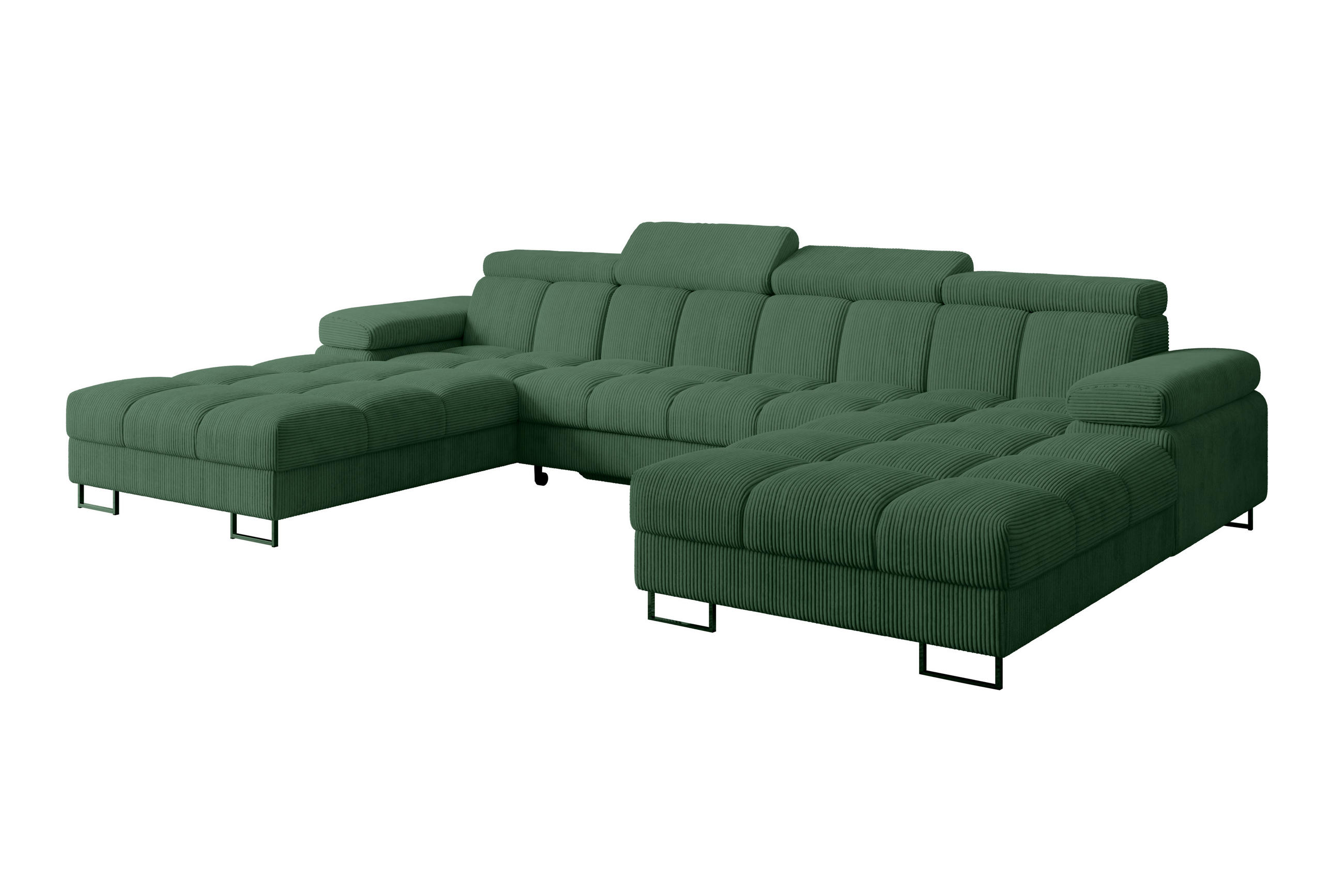 WOHNLANDSCHAFT mit Schlaffunktion und Bettkasten COMA U2 345x203x79 Grün Cord - Waldgrün, Holzwerkstoff/Textil (345/79/203cm) - ALTDECOR