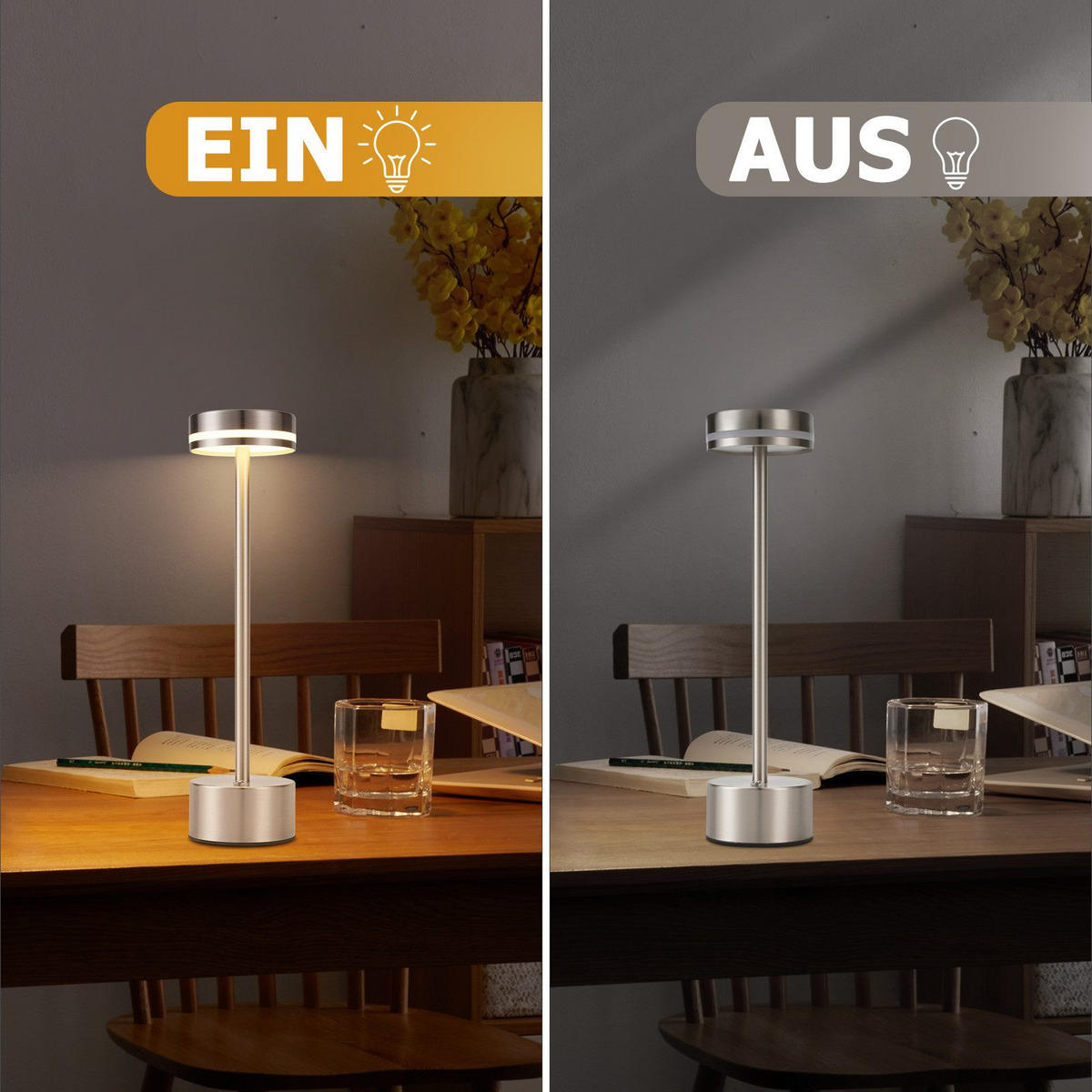 LED stolní lampa Abesser 8/8/31,5 cm (sada 2 ks) - stříbrná, kov (8/8/31.5cm) - Nettlife