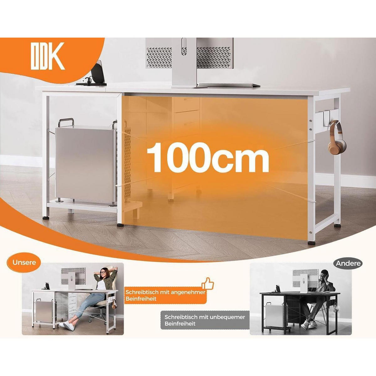 ECKSCHREIBTISCH mit Steckdose und USB-Anschluss Bianco Weiß 135 x 100 cm - Weiß, Metall (100/135/75.7cm)