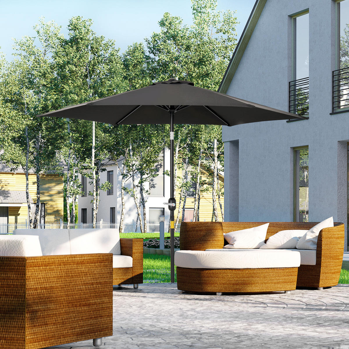 SONNENSCHIRM DE-11491 Ø260/235 cm Schwarz - Schwarz, Metall (260/260cm) - ComfortXL