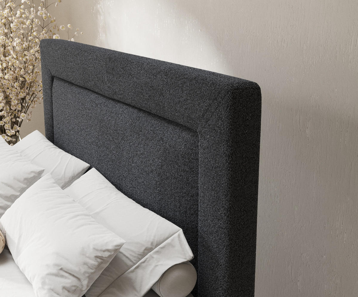 BOXSPRINGBETT Laguno Schwarz 140/200 cm mit Latex-Topper - Silberfarben/Schwarz, Holz/Holzwerkstoff (140/200cm) - Maison de Reve