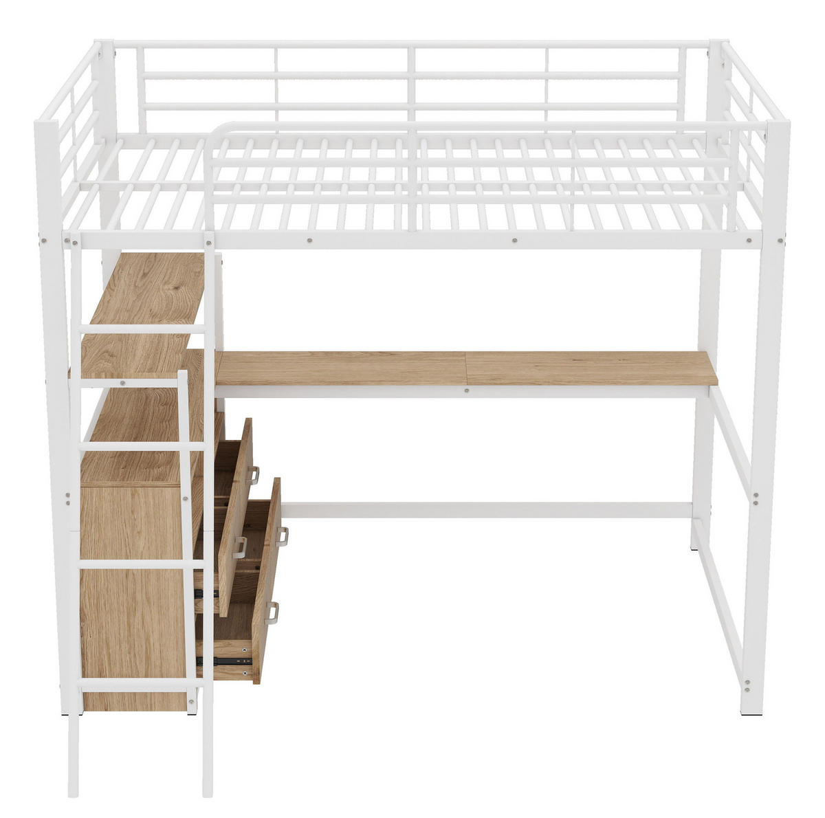 VYSOKÁ postel 140/200 cm bílá s psacím stolem a zásuvkami z MDF a kovu - bílá, kompozitní dřevo (140/200cm) - OKWISH