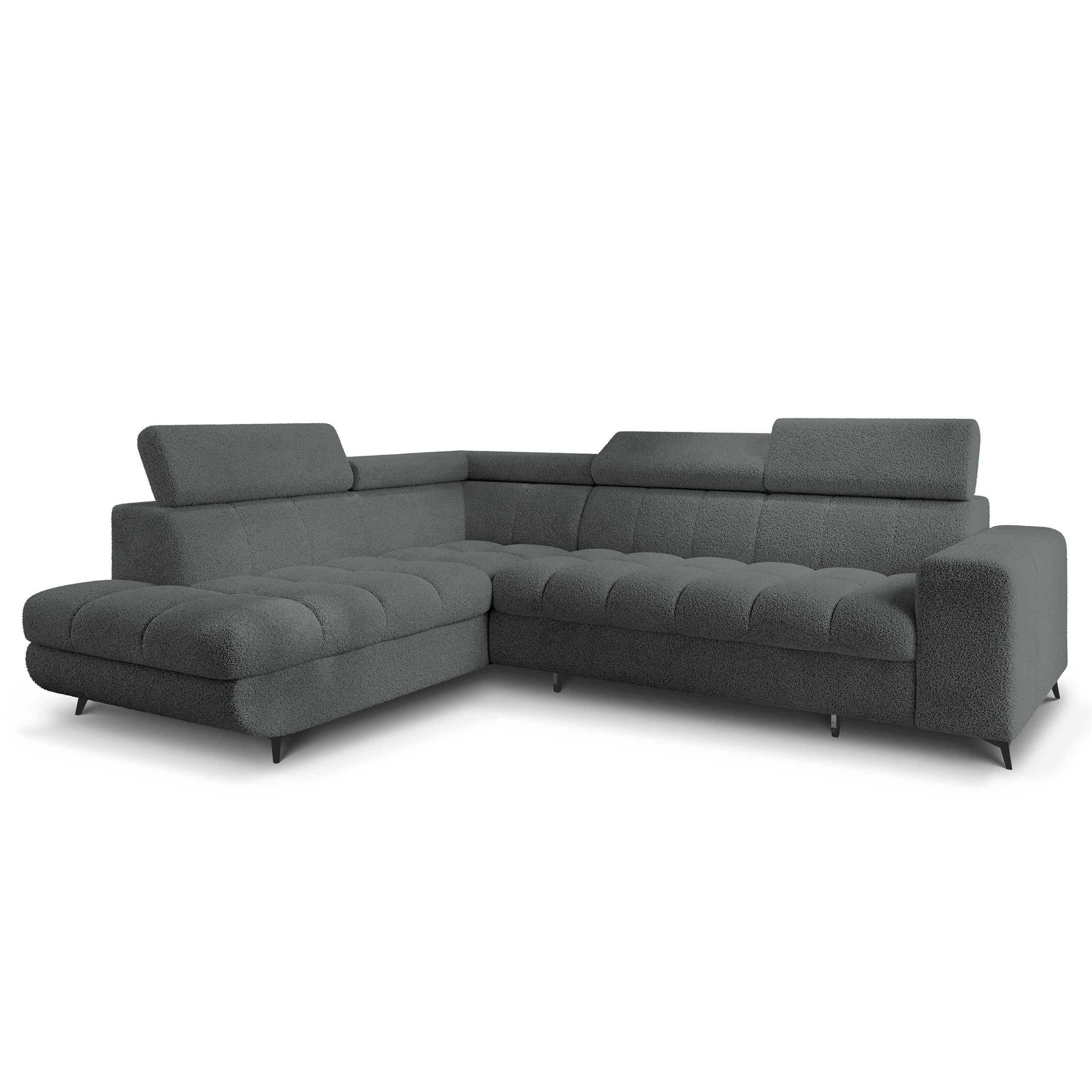ECKSOFA MORIVA Q L-S Grau Boucle-Stoff mit Schlaffunktion - Grau, Holzwerkstoff/Textil (253/190cm) - MASSENO