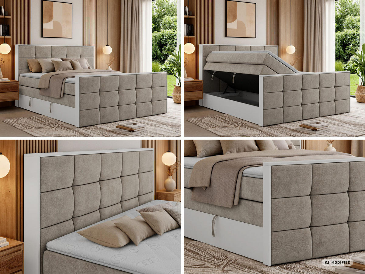 BOXSPRINGBETT ALVIT KING DUO 200/200 - Greige Stukture - Topper T25 - H3 - Greige/Schwarz, Kunststoff/Textil (200/200cm) - MKS