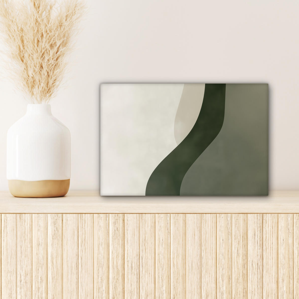 LEINWANDBILD Japandi - Grün - Abstrakt - Modern 30x20 cm - Salbeigrün, Textil (30/20cm) - MuchoWow