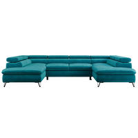 WOHNLANDSCHAFT PEDRO U Samt Dunkelblau - Schwarz/Dunkelblau, Textil/Metall (346/76/208cm) - MKS