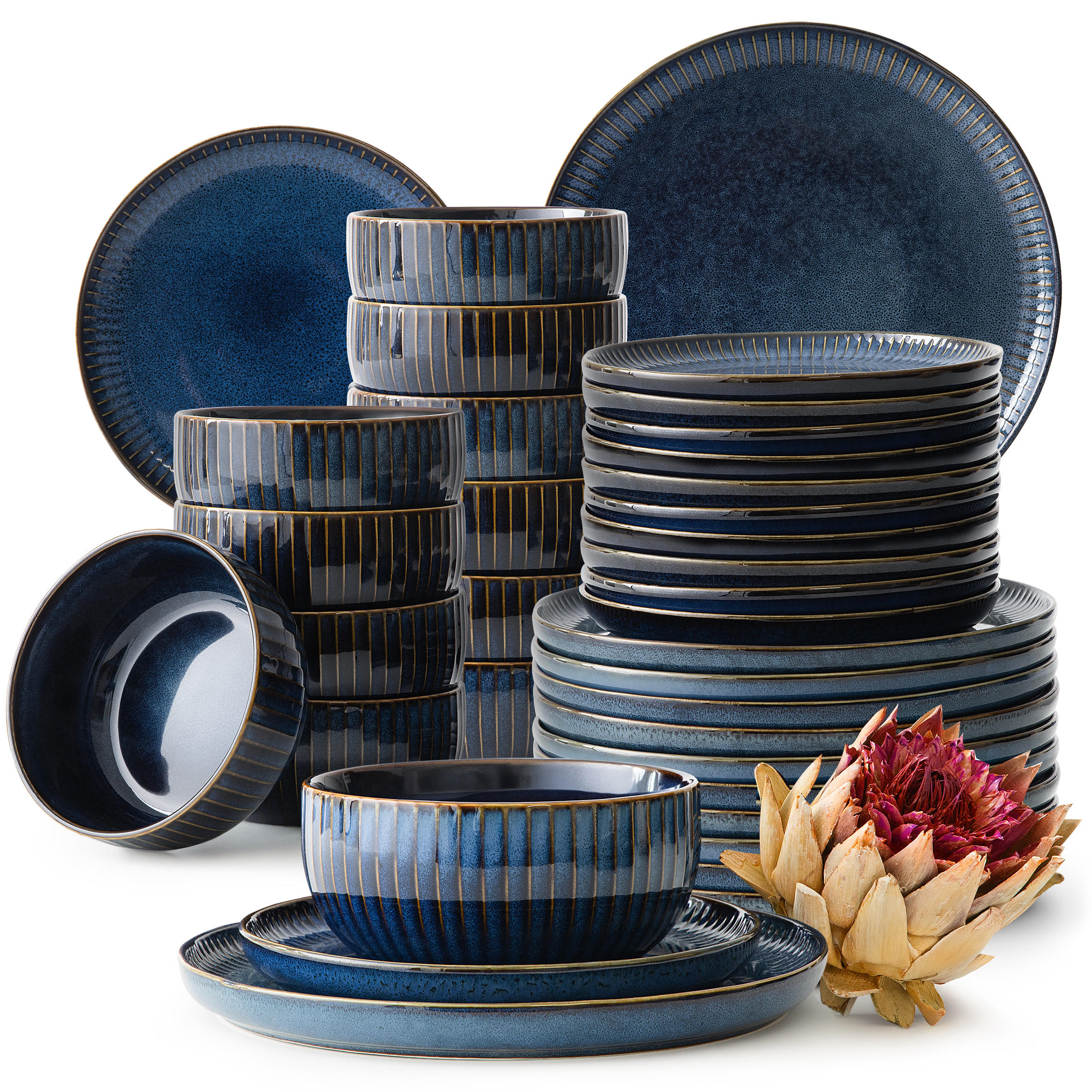 TAFELSERVICE AD STRIPES 12 PERSONEN, 36-tlg - Dunkelblau, Keramik (26/7/26cm) - KONSIMO®