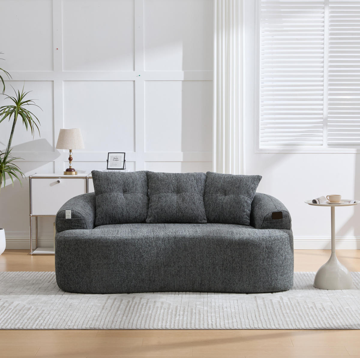 SOFA 2-Sitzer 164 x 92 x 60 cm Chenille Grau - Grau, Holzwerkstoff (164/60/92cm) - Meubliv